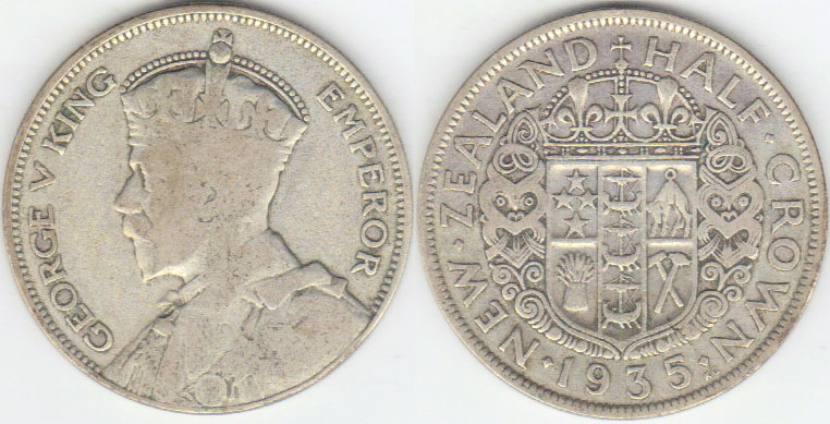 1935 New Zealand silver Half Crown A000839